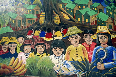 Wall mural depicting Thai country life, Bangkok, Thailand, Southeast Asia, Asia