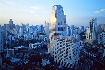 Sukhumvit area skyline and Skytrain, Bangkok, Thailand, Southeast Asia, Asia