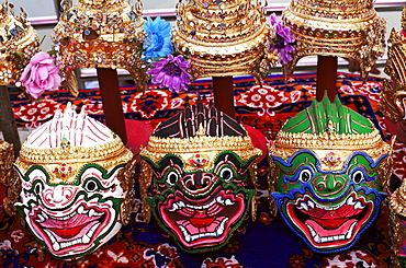 Close-up of Khon Dance masks, Thailand, Southeast Asia, Asia