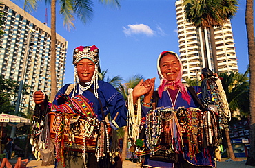 Hilltribe souvenir vendors on Pattaya Beach, Pattaya, Thailand, Southeast Asia, Asia