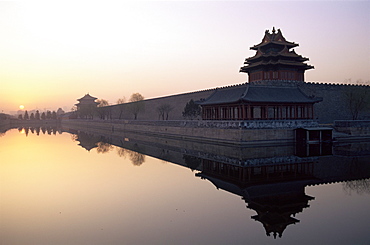 Sunrise over the Walls of the Forbidden City, Beijing, China, Asia