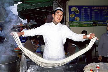 Traditional noodle making, Shanghai, China, Asia