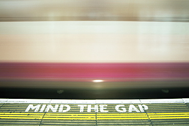 Mind The Gap sign at Bank Underground Station, London, England, United Kingdom, Europe