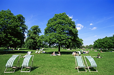 Deck chairs, Hyde Park, London, England, United Kingdom, Europe