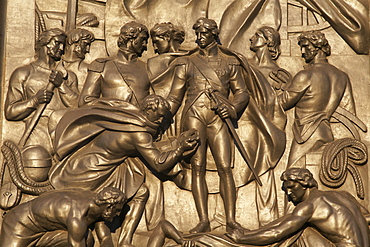 Plaque depicting Battle of St. Vincent in 1797 at base of Nelsons Column, Trafalgar Square, London, England, United Kingdom, Europe