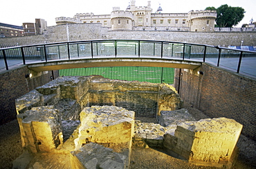 Ruins of 13th century Guard House guarding access to the City of London from the east, Tower Hill, London, England, United Kingdom, Europe