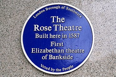 Rose Theatre blue plaque, London, England, United Kingdom, Europe