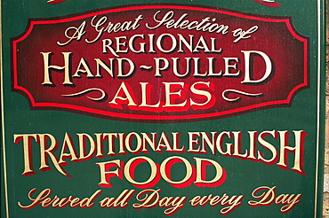 Typical pub ale and food sign, London, England, United Kingdom, Europe