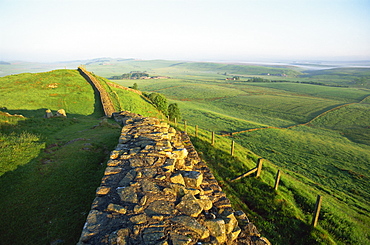 View near Housesteads Roman Fort, Hadrians Wall, UNESCO World Heritage Site, Northumberland, England, United Kingdom, Europe