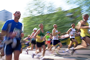 Crowd of runners, London Marathon, London, England, United Kingdom, Europe