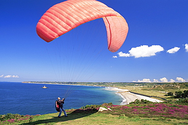 Parasailing, St. Ouen's Bay, Jersey, Channel Islands, United Kingdom, Europe