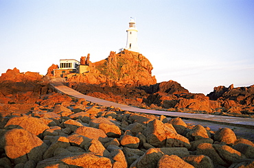 La Corbiere Lighthouse at dawn, Jersey, Channel Islands, United Kingdom, Europe