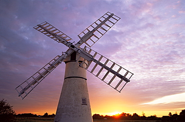 Windmill at sunrise, Thurne, Norfolk Broads, Norfolk, England, United Kingdom, Europe