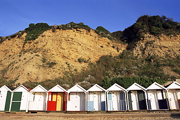 Beach huts on Swanage Beach, Swanage, Dorset, England, United Kingdom, Europe