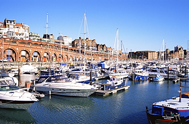 Boat Marina and town skyline, Ramsgate, Kent, England, United Kingdom, Europe