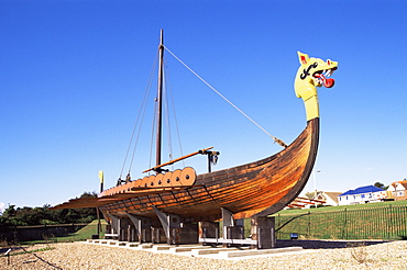 Viking ship Hugin at Pegwell Bay, Ramsgate, Kent, England, United Kingdom, Europe