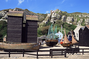 Net huts in Hastings Old Town, Hastings, East Sussex, England, United Kingdom, Europe