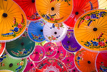 Umbrella display at Borsang Village, Chiang Mai, Thailand, Southeast Asia, Asia