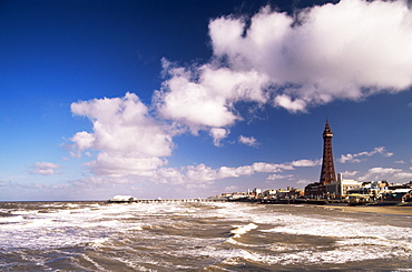 Blackpool Tower and seafront skyline, Blackpool, Lancashire, England, United Kingdom, Europe