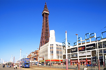 Blackpool Tower and Seafront Promenade, Blackpool, Lancashire, England, United Kingdom, Europe