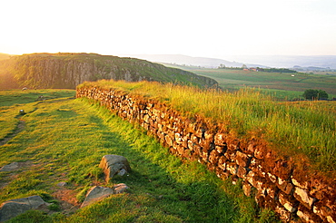 View near Housesteads Roman Fort, Hadrians Wall, UNESCO World Heritage Site, Northumberland, England, United Kingdom, Europe