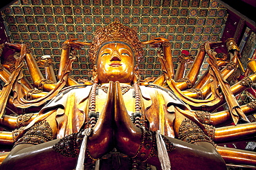 Statue of Guanyin (Goddess of Mercy), at 22 metres the largest wooden statue in the world, Temple of Universal Peace dating from 1755, UNESCO World Heritage Site, Chengde, Hebei Province, China, Asia