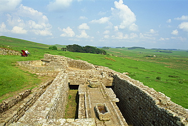 The latrines, Housesteads Roman Fort, Hadrians Wall, UNESCO World Heritage Site, Northumberland, England, United Kingdom, Europe