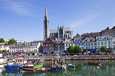 Cobh Harbour and St. Colman's Cathedral, Cobh, County Cork, Munster, Republic of Ireland, Europe