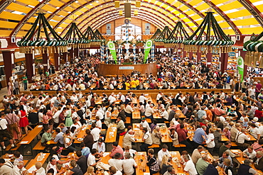 Typical beer tent scene, Oktoberfest, Munich, Bavaria, Germany, Europe