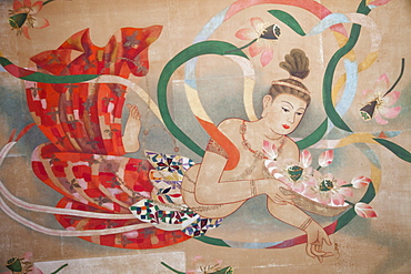 Ceiling artwork detail depicting Kannon the Goddess of Mercy, Asakusa Kannon Temple, Asakusa, Tokyo, Honshu, Japan, Asia