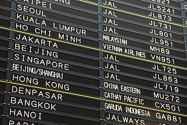 Departure board, Narita Airport, Tokyo, Honshu, Japan, Asia