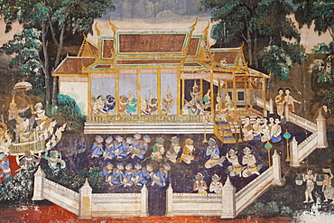 Ramayana wall frescoes in the compound of the Silver Pagoda, Royal Palace, Phnom Penh, Cambodia, Indochina, Southeast Asia, Asia