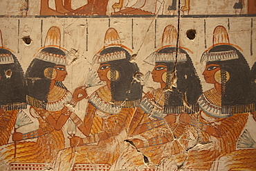 Wall painting of guests at the banquet from Nebamun's Tomb Chapel in Thebes dating from 1350 BC, British Museum, Bloomsbury, London, England, United Kingdom, Europe