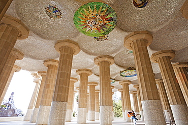 Hall of Columns, Guell Park, UNESCO World Heritage Site, Barcelona, Catalonia, Spain, Europe