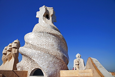 Rooftop chimneys, Casa Mila (La Pedrera), UNESCO World Heritage Site, Barcelona, Catalonia, Spain, Europe