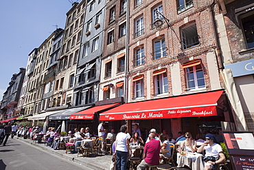 Restaurants and outdoor cafes, Honfleur, Normandy, France, Europe