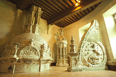 The Lapidary Room display of original rooftop stonework, Chateau de Chambord, UNESCO World Heritage Site, Loir et Cher, Loire Valley, France, Europe