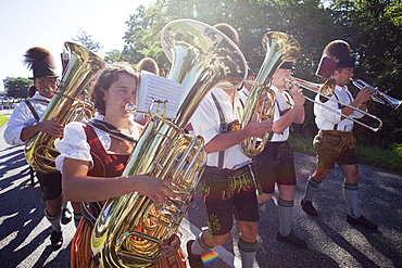 Traditional Bavarian Band at Folklore Festival, Burghausen, Bavaria, Germany, Europe