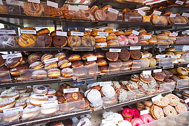 Donuts display, Camden Lock, Camden, London, England, United Kingdom, Europe