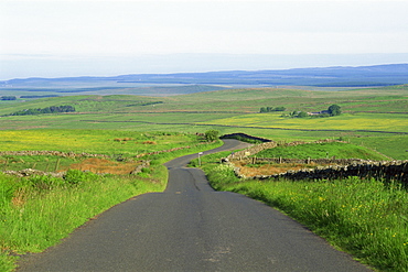 Empty road and countryside view, Northumbria, England, United Kingdom, Europe