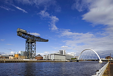 The Finneston Crane and Modern Clydebank skyline, Clydebank, Glasgow, Scotland, United Kingdom, Europe