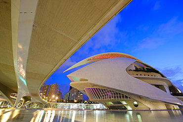 The Palau de les Arts at dusk, City of Arts and Sciences in Valencia, Spain, Europe