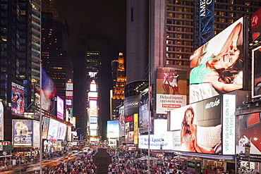 Night time at Times Square in New York, New York State, United States of America, North  America