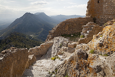 The interior of the Cathar castle of Queribus in Languedoc-Roussillon, France, Europe