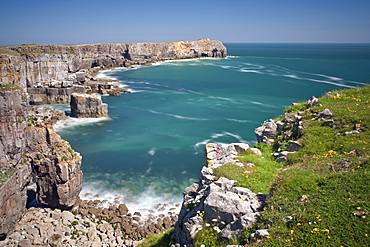 Looking towards St. Govan's Head, Pembrokeshire, Wales, United Kingdom, Europe