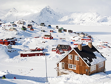 View in Tasiilaq village, East Greenland, Polar Regions