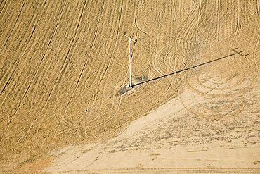 Abstract view of a single electric pole in the middle of the Negev desert, Israel