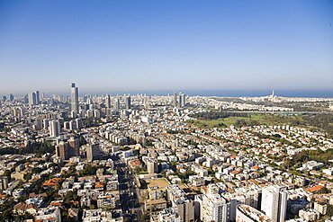 Aerial view of the city of Ramat Gan and the skyline of downtownTel aviv, Israel