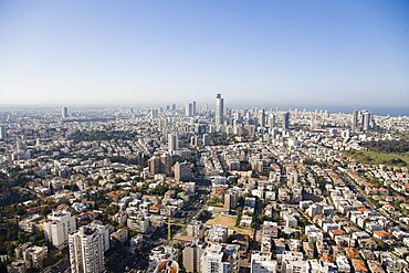 Aerial view of the city of Ramat Gan and the skyline of downtownTel aviv, Israel