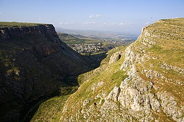 Aerial Arbel cliff in the Galilee, Israel